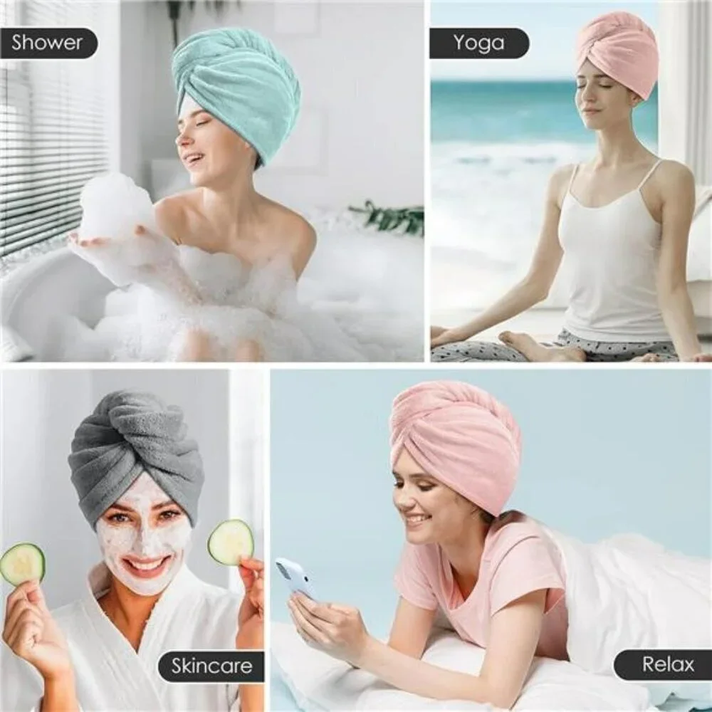 5 Pack Thicken Microfiber Hair Towel Wrap for Women Elastic Loop Design